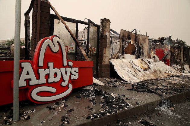 A fire-damaged Arby's restaurant in Santa Rose, California.