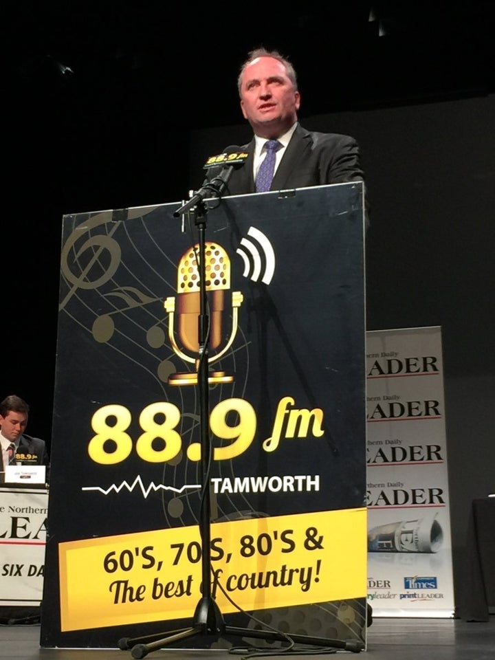 Deputy Prime Minister and National's leader Barnaby Joyce at the addresses the crowd at the Tamworth capitol theatre, telling them the election is about New England and the nation.