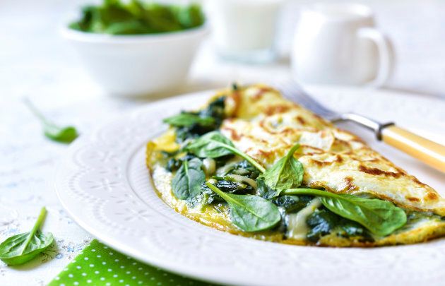 An omelette stuffed with spinach is a great way to start the day.