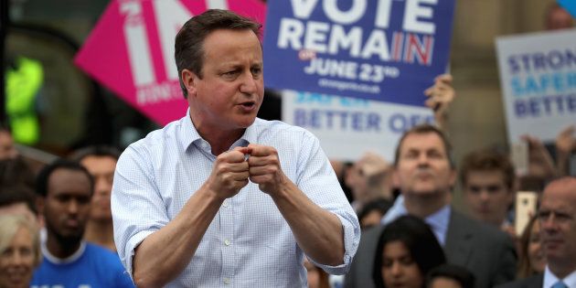 BIRMINGHAM, ENGLAND - JUNE 22: British Prime Minister David Cameron addresses students and pro-EU 'Vote Remain' supporters during his final campaign speech at Birmingham University on June 22, 2016 in Birmingham, United Kingdom. The final day of campaigning continues across the UK as the country prepares to go to the polls tomorrow to decide whether Britain should remain or leave the European Union (Photo by Christopher Furlong/Getty Images)