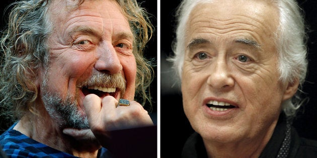 Lead singer Robert Plant (L) and guitarist Jimmy Page of British rock band Led Zeppelin are seen October 9, 2012 and July 21, 2015 in New York and Toronto in this combination file photo. REUTERS/Carlo Allegri, Hans Deryk/File photos