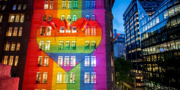Atlassian's Sydney headquarters have been lit up in support of marriage equality.