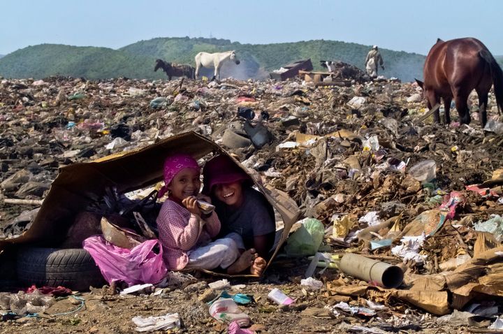 Nicaraguan kids play in the garbage dump 'La Chureca'.