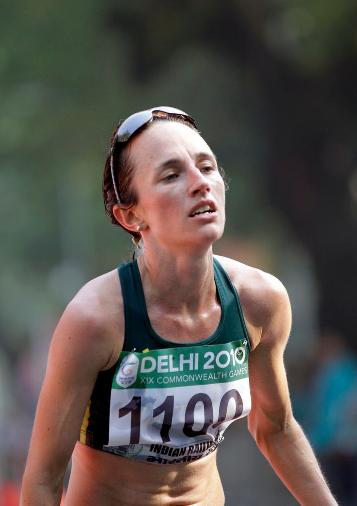 Lisa after finishing third in the women's marathon at the 2010 Commonwealth Games in New Delhi.