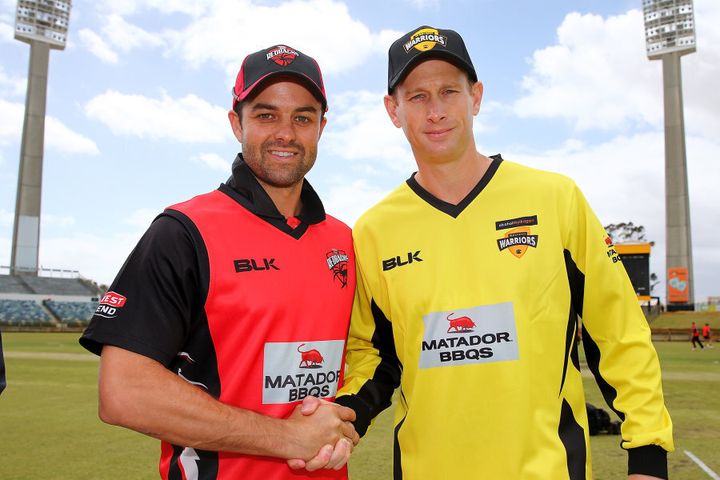 Ferguson, left, with Adam Voges, the man he may replace. The two are pictured at a state One Day match in October.