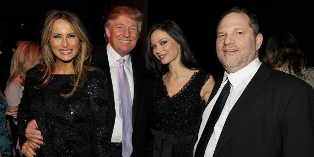 NEW YORK - DECEMBER 15: (L-R) Melania Trump, Donald Trump, Georgina Chapman and Harvey Weinstein attend the after party of the New York premiere of 'NINE' at the M2 Ultra Lounge on December 15, 2009 in New York City. (Photo by Stephen Lovekin/Getty Images for The Weinstein Company)