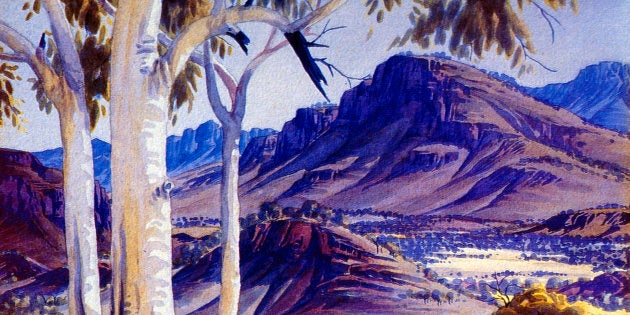 Albert Namatjira's painting : 'Blue Haze over James Range'.