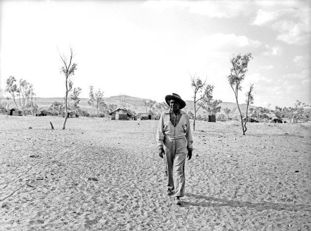 Aboriginal artist Albert Namatjira at the mission in Alice Springs in the Northern Territory on 24 September 1958.