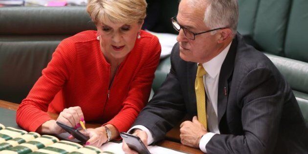 Prime Minister Malcolm Turnbull and Foreign Affairs Minister Julie Bishop checking out US election results
