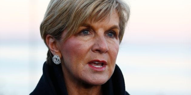 Australian Foreign Minister Julie Bishop speaks to media following a dawn ceremony marking the 102nd anniversary of the World War One battle of Gallipoli, at Anzac Cove in the Gallipoli peninsula in Canakkale, Turkey, April 25, 2017. REUTERS/Osman Orsal