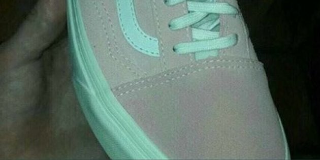 Pink and white on sale blue and gray shoe