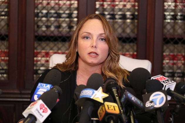 Louisette Geiss speaks at a news conference about Harvey Weinstein in Los Angeles, California, on October 10, 2017.