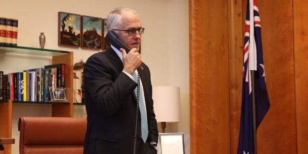 Prime Minister Malcolm Turnbull on the phone to President Elect Donald Trump