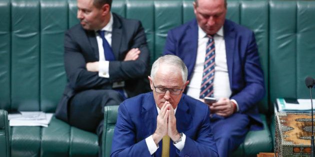 Energy Minister Josh Frydenberg, Prime Minister Malcolm Turnbull and Deputy Prime Minister Barnaby Joyce during Question Time.