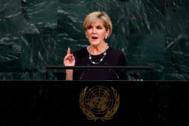 Foreign Minister Julie Bishop addresses the 72nd Session of the United Nations General assembly in New York on September 22