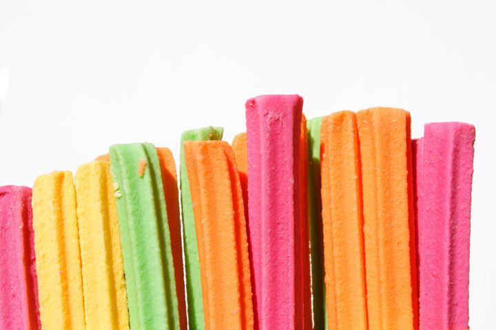 The kids can play around with different food colours to make rainbow musk sticks.