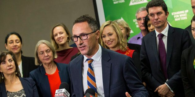 Richard Di Natale with his Greens candidates in May.