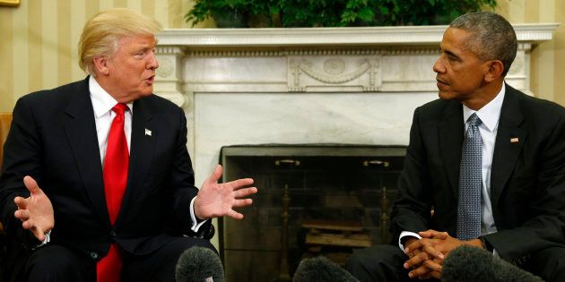 U.S. President Barack Obama meets with President-elect Donald Trump (L) in the Oval Office of the White House in Washington.