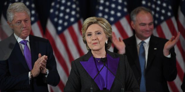 Hillary Clinton gives her concession speech on Wednesday, Nov. 9, 2016.