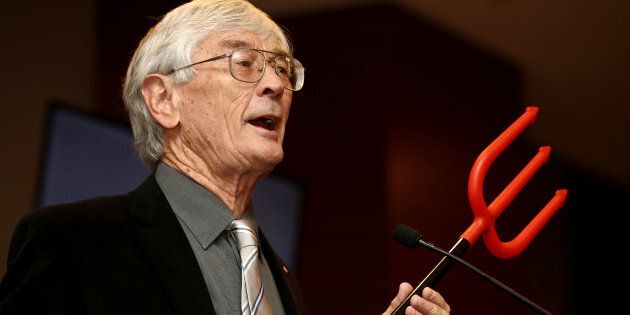 Dick Smith announcing the launch of his $1 million campaign to reduce immigration at the Hilton Hotel on August 15, 2017 in Sydney, Australia.