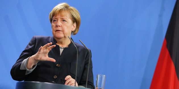 German Chancellor Angela Merkel reacts while speaking to the media with President of Chad Idriss Deby in October.