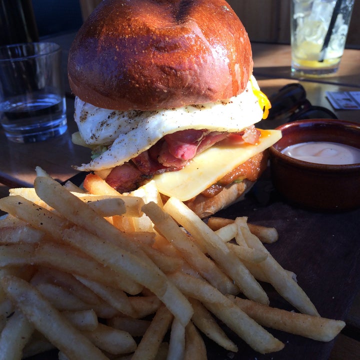 Egg and bacon roll with fries? Yes, please.