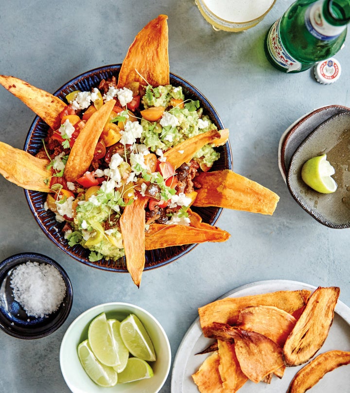 Subbing sweet potato for corn chips gives this nacho dish a nutritious boost.