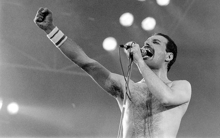 Queen: Freddie Mercury at the Sydney Entertainment Centre, 1985.