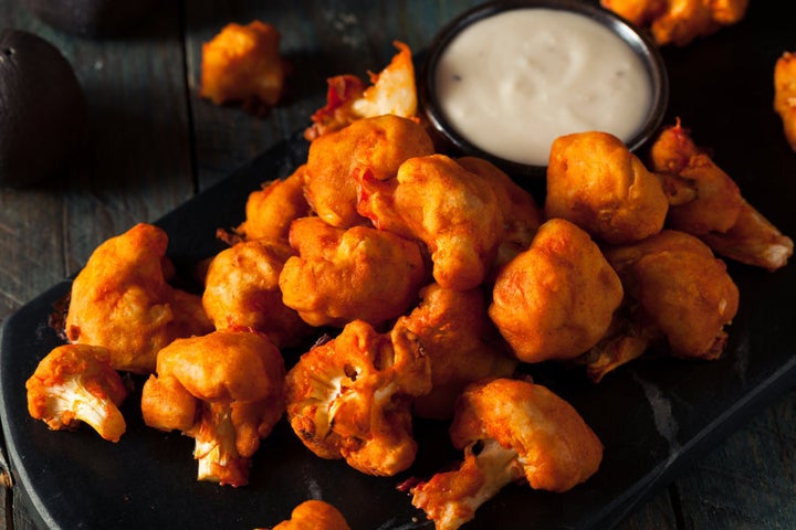 Cauliflower's slightly tender yet meaty texture lends itself perfectly to spicy buffalo cauliflower 'chicken'.