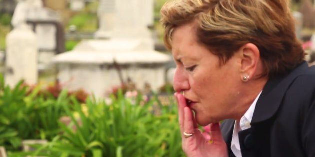 Christine Forster, in a scene mourning her partner, played by her real-life partner Virginia Edwards.