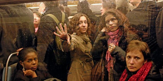 Commuters on the metro at Chatelet station in Paris