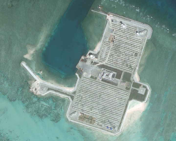 Closeup imagery of one of the Cuarteron Reef, located at the east end of the London Reefs in the Spratly Islands of the South China Sea.