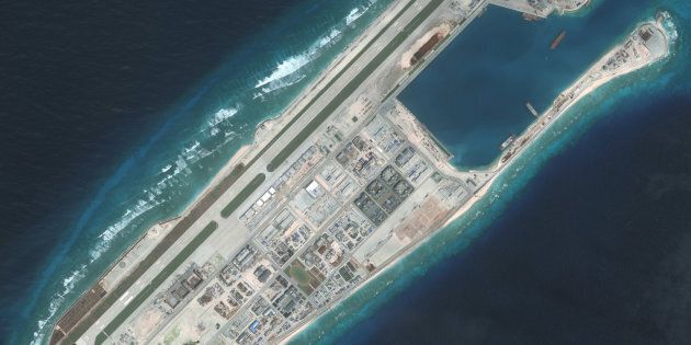 Overview of the Fiery Cross Reef located in the South China Sea. Fiery Cross is located in the western part of the Spratly Islands group.