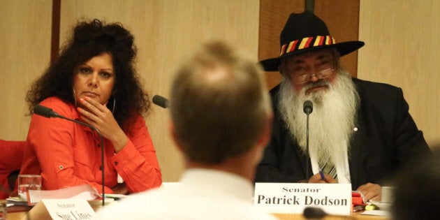 Senators Malarndirri McCarthy (left) and Pat Dodson (right) with Indigenous Affairs Minister Nigel Scullion (foreground)