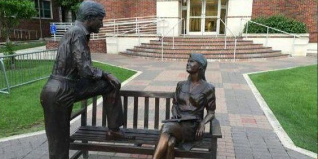 She was unmoved by his mansplanation, and not just because she's a statue.