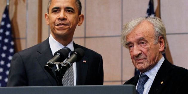 Obama and Wiesel at the United States Holocaust Museum in Washington, D.C., on April 23, 2012.