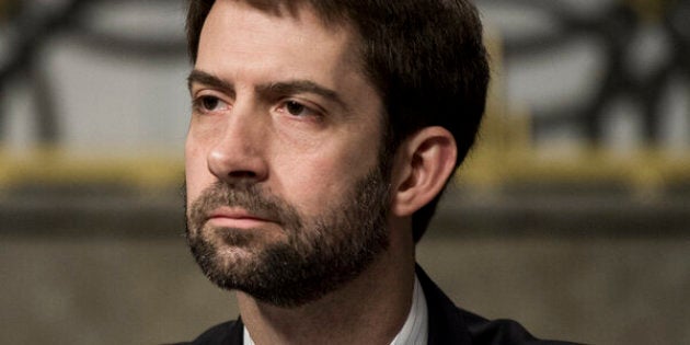 UNITED STATES - FEBRUARY 9: Sen. Tom Cotton, R-Ark., questions witnesses during the Senate Armed Services Committee hearing on 'Worldwide Threats' on Tuesday, Feb. 9, 2016. (Photo By Bill Clark/CQ Roll Call)