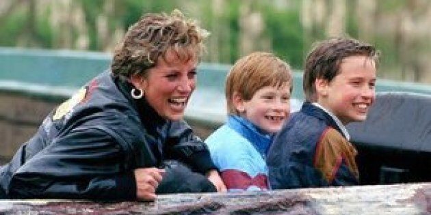 Diana, Princess Of Wales, Prince William And Prince Harry Visit 'Thorpe Park' Amusement Park. (Photo by Julian Parker/UK Press via Getty Images)