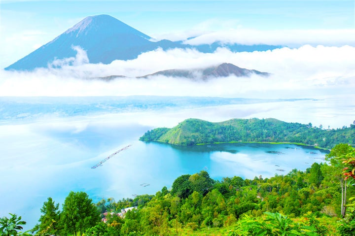 Lake Toba and the monstrous volcano behind.