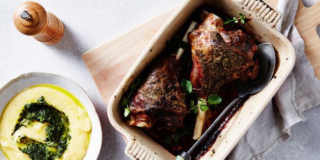 Oh hey there, lamb shanks with watercress potenta.