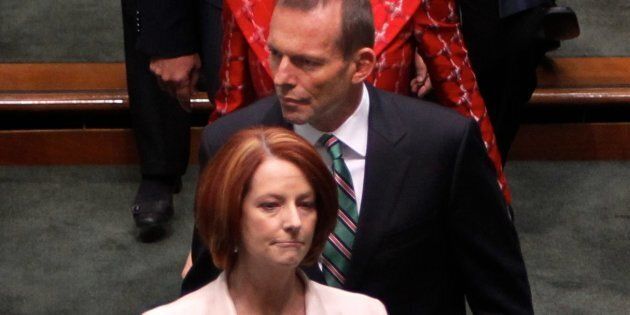 Prime Minister Julia Gillard and Opposition Leader Tony Abbott at the opening of the 43rd Parliament.