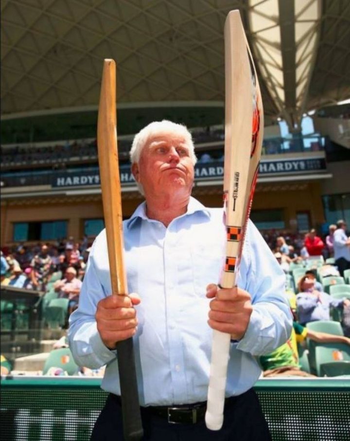 South African batting great Barry Richards comparing his old bat to the one used today by David Warner.