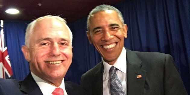 Prime Minister Malcolm Turnbull and US President Barack Obama's farewell selfie.