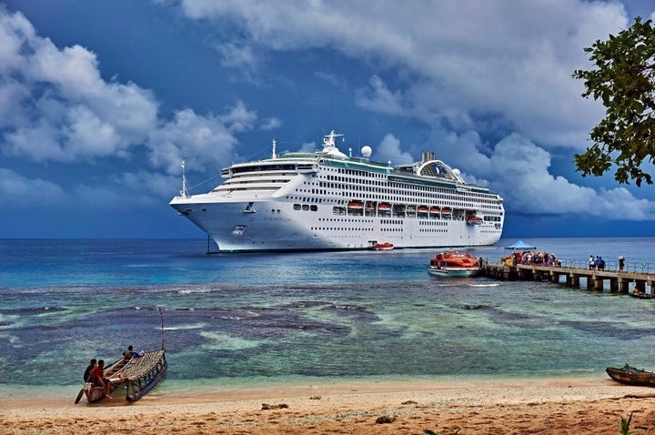 Tourists boarding the Sun Princess at Kiriwina Island, Papua New Guinea.