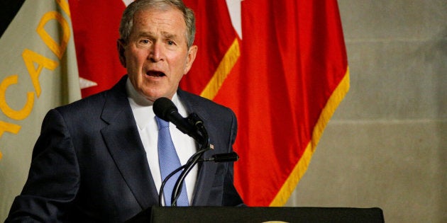 Former U.S. President George W. Bush speaks after being honored with the Sylvanus Thayer Award at the United States Military Academy in West Point, New York, U.S., October 19, 2017. REUTERS/Brendan McDermid