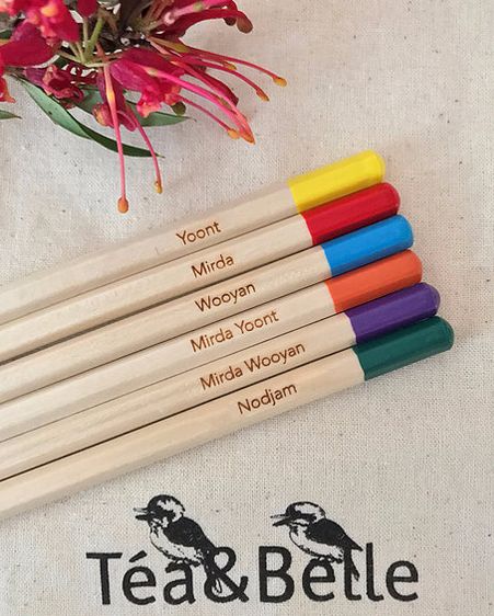 Tea&Belle sells indigineous products, including Noongar words on colour pencils.