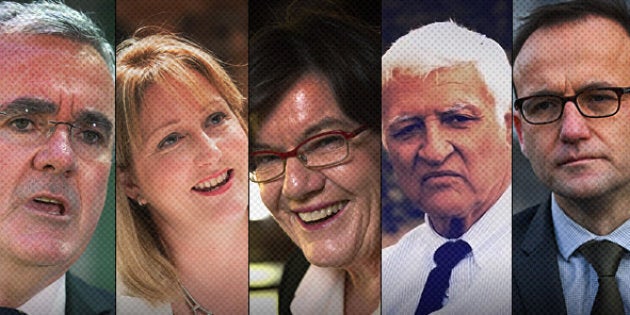 The five crossbenchers: Andrew Wilkie, Rebekha Sharkie, Cathy McGowan, Bob Katter, Adam Bandt