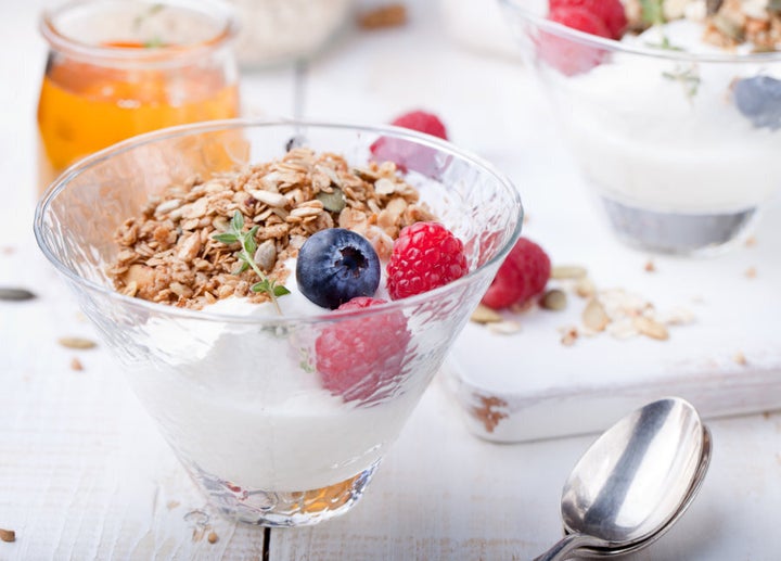 Pair Greek yoghurt with fruit and muesli and you're sorted.