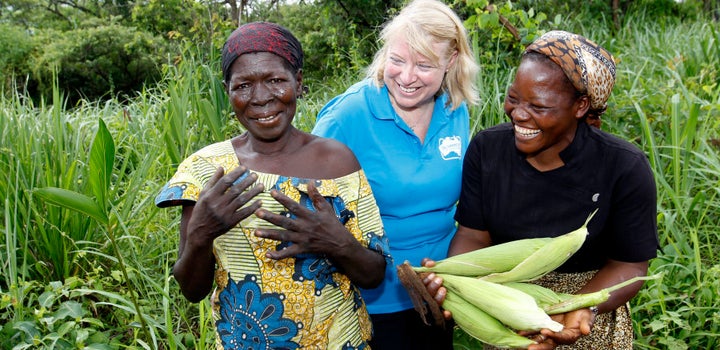 Sister Angélique Namaika (right), pictured with Naomi Steer (centre), helps displaced women through UNHCR-supported livelihood projects in the Democratic Republic of Congo. These projects empower women to take control of their lives and look after their families.