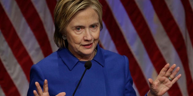 Hillary Clinton speaks at the Children's Defense Fund Beat the Odds Celebration at the Newseum in Washington on November 16, 2016. / AFP / YURI GRIPAS (Photo credit should read YURI GRIPAS/AFP/Getty Images)